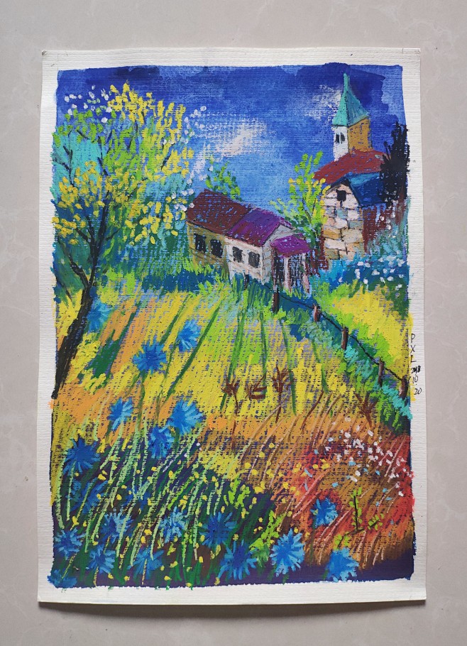 重彩油画棒风景画