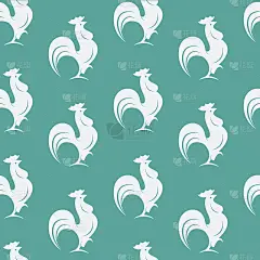 向量无缝模式与白色公鸡在蓝色的背景。壁纸