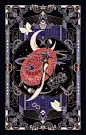This may contain: an art nouveau style poster with a woman on the moon