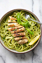 Pesto Pasta with Chicken - easy pasta with basil pesto and grilled chicken. Loaded with yogurt and Parmesan cheese, this recipe is so delicious | rasamalaysia.com