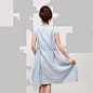 未禾原创设计2013 亚麻 宽松清新短袖圆领连衣裙 夏季 新款 长裙