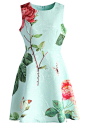 Fond of Roses Jacquard Dress in Mint Blue - Retro, Indie and Unique Fashion