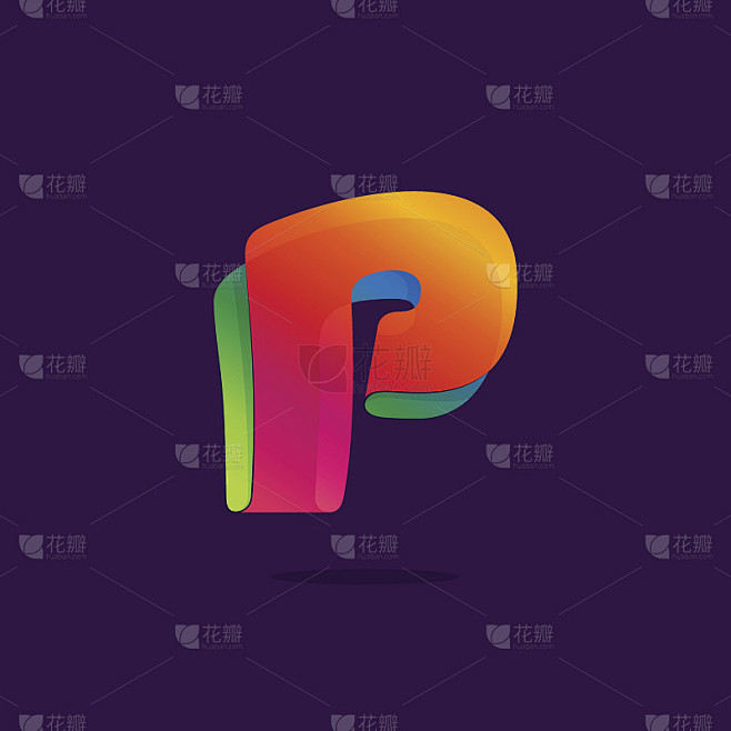 字母P图标由彩色丝带组成。