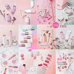 Z322粉色系女性化妆品口红宣传海报PSD分层设计素材粉嫩色彩背景-淘宝网