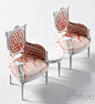新中式创意白色烤漆圆形茶几红色印花布艺雕花休闲椅桌椅组合