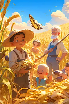 丰收节丰收蔬菜采摘农民形象插画