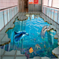 3D地贴地画错觉手绘壁画艺术涂鸦立体墙 海底世界海豚 特价包邮-淘宝网