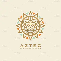 阿兹特克部落的太阳象征与人的脸。带有玛雅文明标志的矢量标志或纹身图案。老式装饰品. 