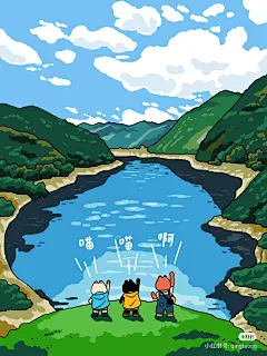 爬山手绘插画/山水/小动物