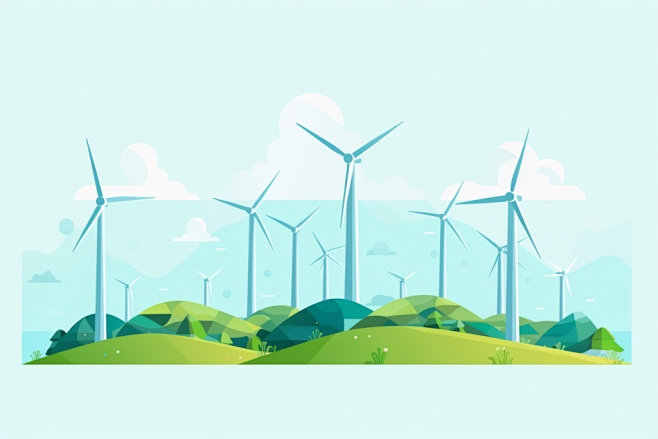 现代科技风力涡轮工业新能源场景插画
