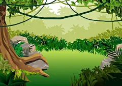 扁平化风景手绘风景风景剪影森林山川河流精美风景插画矢量素材-淘宝网