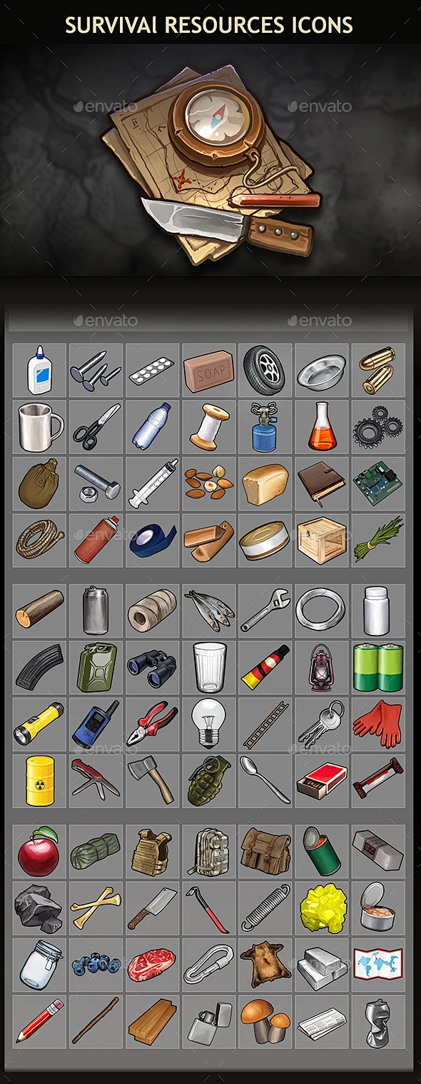 生存资源图标-杂项游戏资产Survival Resources Icons - Miscellaneous Game Assets工艺、食品 ...