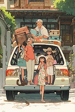 学生放暑假快乐漫画风插画