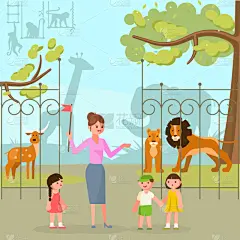 动物,动物园,扁平化设计,猴子,可爱的,请柬,野生动物,狮子,公园,设计