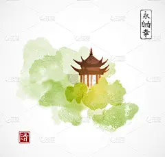 白色,绿色,森林,寺庙,宝塔,传统,壁纸,树,复古
