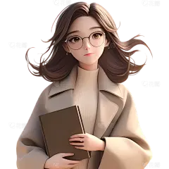 教育系列3D皮克斯年轻穿大衣的女老师元素
