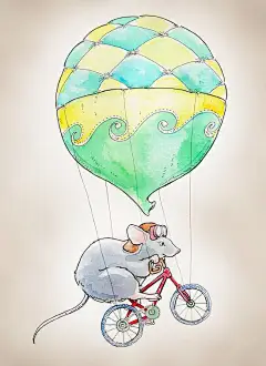 治愈系插画：趁着热气球去飞翔 #治愈系# #水彩# #壁纸# #小老鼠#