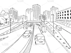 草图,绘画插图,矢量,街道,路,地形,黑色,插画,伦敦白城,空的