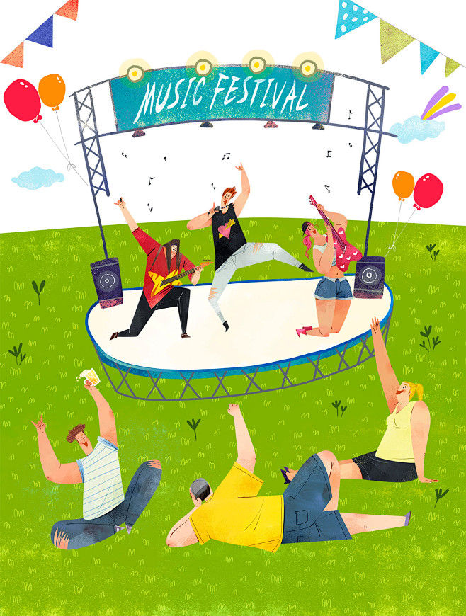 露天狂欢跳舞娱乐手绘人物狂欢插图插画设计psdti237a11706