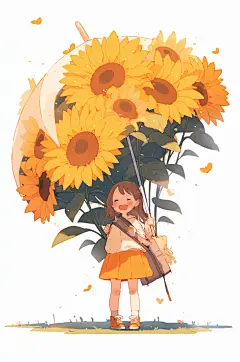 AI数字艺术夏季夏天金色向日葵人物插画-众图网