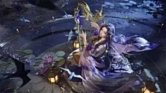 鸣鸾 一梦江湖 3D 池塘荷花 竖琴 4K高清壁纸 @ 800x450 - 4K高清壁纸