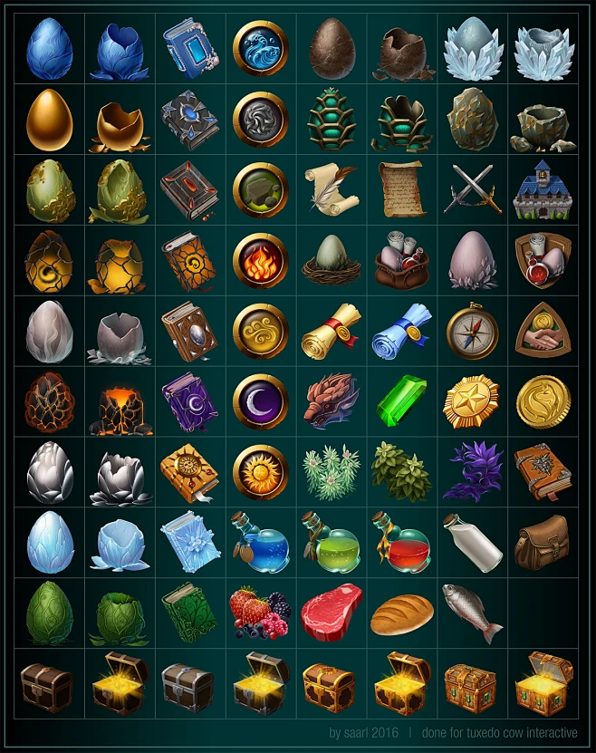 #道具图标# #欧美# #魔幻# 蛋 魔法书 血瓶 等 Icons by Sylwia Smerdel on ArtStation.-花瓣网