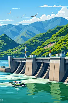 水坝规划风景插画