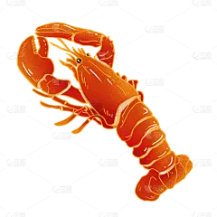 手绘-海鲜美食元素贴纸-龙虾