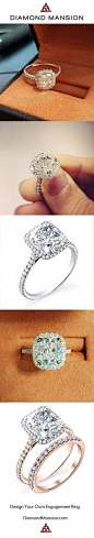 The most beautiful collection of Cushion Cut Halo Engagement Rings from Diamond Mansion. Custom Design your own Cushion Cut Diamond  Engagement Ring at https://www.DiamondMansion.com