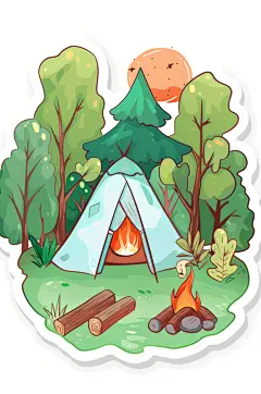 AI数字艺术户外露营插画贴纸元素-众图网