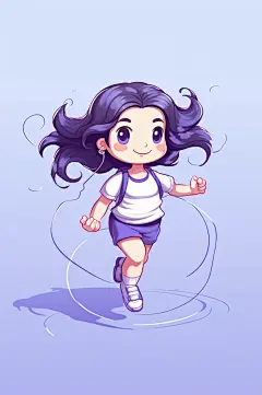 AI数字艺术卡通跳绳的小女孩插画-众图网