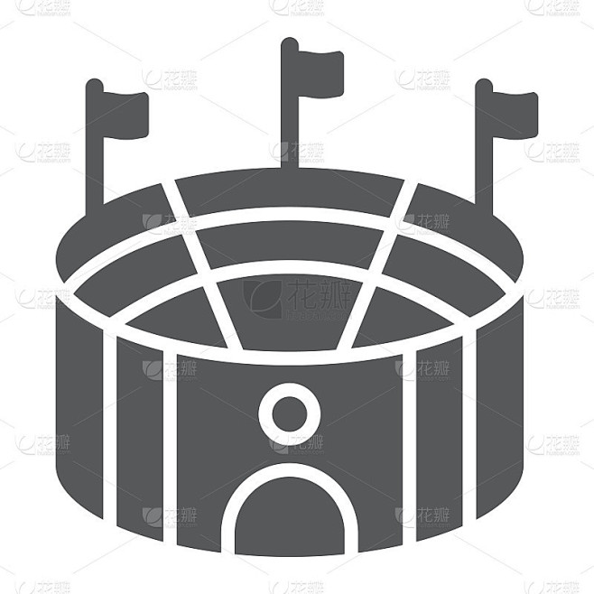 足球竞技场符号图标，运动和场地，体育场标志，矢量图形，白色背景上的固体图案。