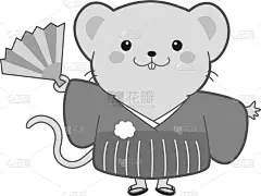 新年前夕,折扇,性格,羊毛帽,贺卡,可爱的,和服,事件,动物,儿童