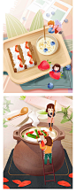 唯美美食面鸡蛋面包甜点人物美食大作战噪点风格插画PSD设计素材-淘宝网