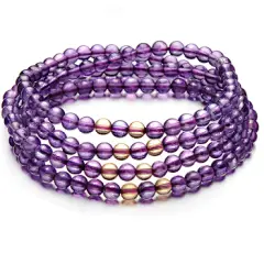 石玥珠宝 水晶手链女款 紫黄晶手链 女款多圈紫水晶手链手串  3-4mm配珠宝鉴定证书