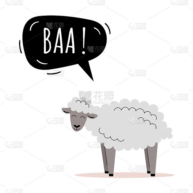可爱的绵羊咩咩叫。农场动物。讲话泡泡，儿童卡片，儿童教学。平面向量插图