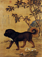 清代郎世宁在宫廷内曾创作了《十骏犬图》轴十幅，画了十条品种高贵的名犬，分别命为：“霜花鹞”、“睒星狼”、“金翅猃”、“苍水虬”、“墨玉璃”、“茹黄豹”、“雪爪卢”、“蓦空鹊”、“斑锦彪”和“苍猊犬”。