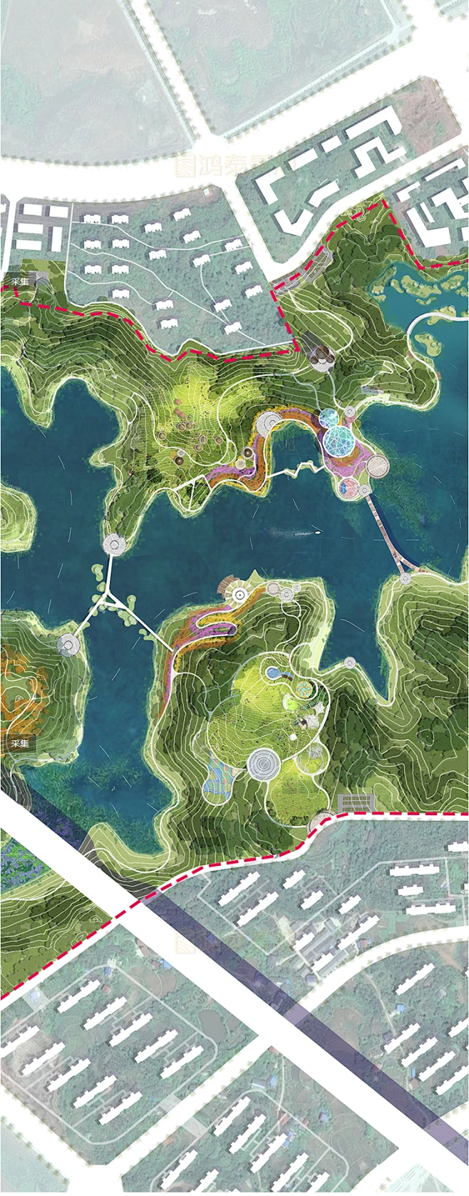 2022公园竞赛风彩平图PSD素材小清新环湖湿地公园景观彩平PS素材-花瓣网