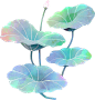 梦幻风格水彩插画贴纸-荷叶