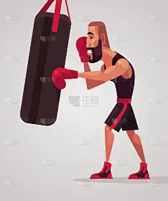 男人的拳击手素质的培养。矢量平面卡通插画