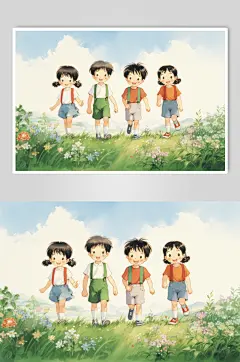 数字艺术学生放假开心过暑假扁平风插画