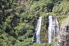 欧帕也卡阿瀑布,考艾岛,夏威夷,自来水,水,天空,水平画幅,枝繁叶茂,瀑布,无人