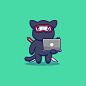 可爱的忍者猫和笔记本电脑插画矢量图素材