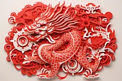 红色福瑞龙年主题中式传统剪纸窗花插画图片