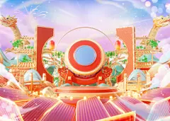C4D龙年春节中国风中式建筑双龙大气展台电商场景(包含PS)