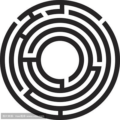 圆的迷宫符号在白色背景上。圆形迷宫图标。