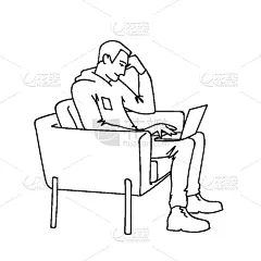 男人,笔记本电脑,侧面视角,单色调,计算机,扶手椅,直的,简单,技术,椅子