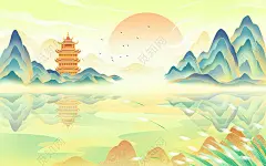 国风古风国潮秋天风景秋日秋季山水画芦苇丛白露背景插画图片素材下载 - 觅知网