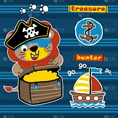 狮子,条纹,海盗,背景聚焦,卡通,脚印,壁纸,船,动物,蹦