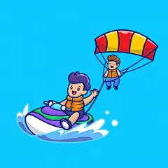 滑翔伞，摩托艇，卡通矢量图插画矢量图设计素材